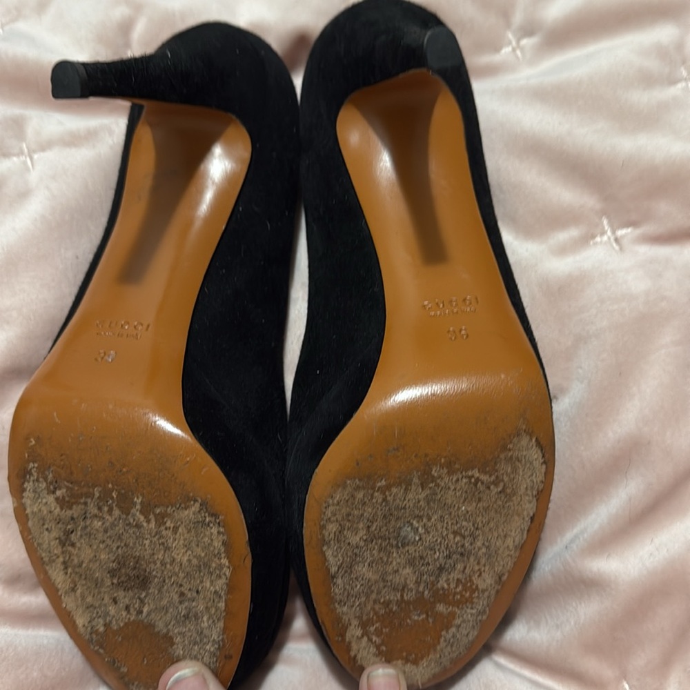 Authentic GUCCI black suede round toe platform heels shoes pumps size 6 36 - Picture 9 of 12